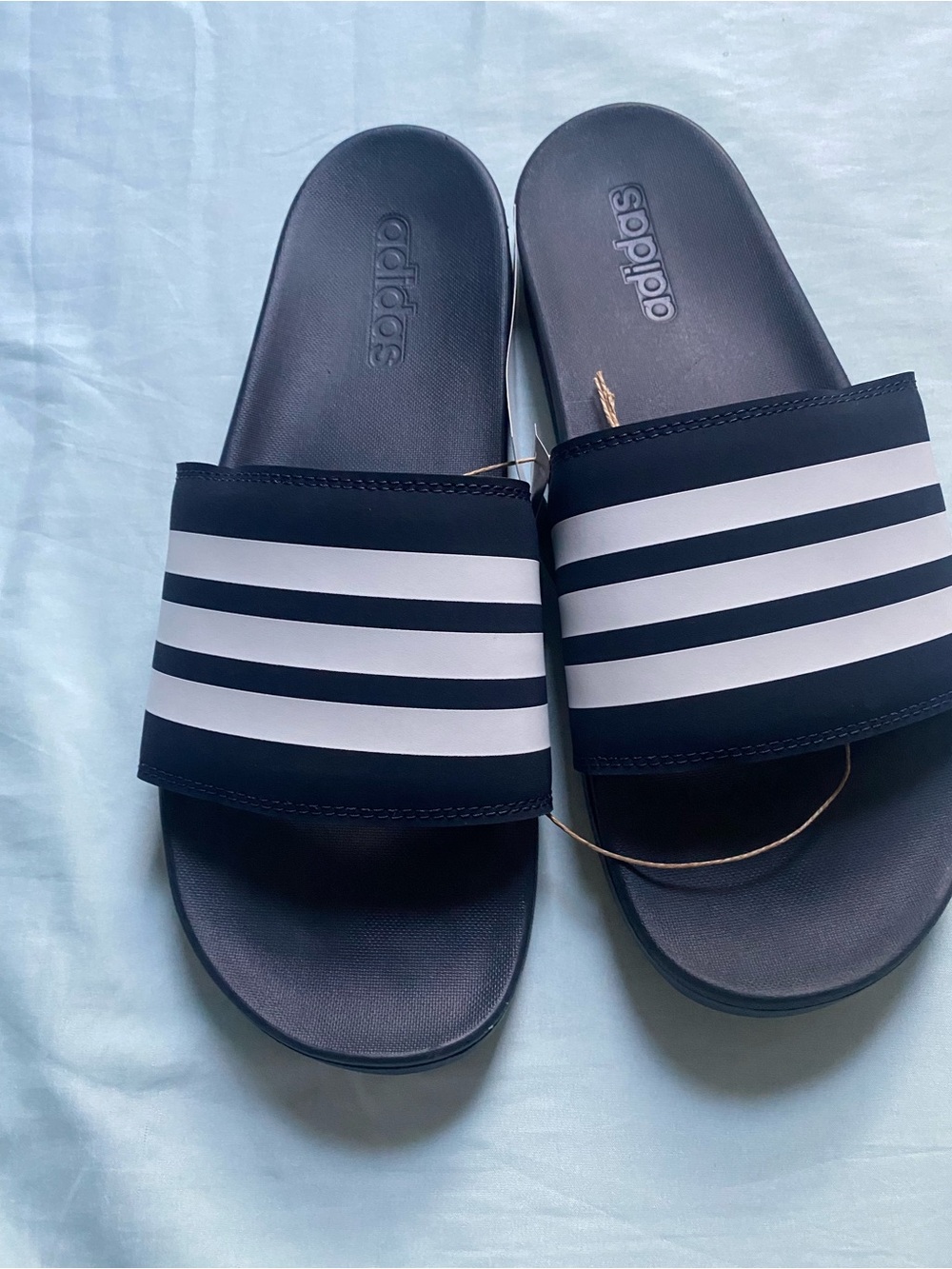 adidas Black Slide Sandals with White Stripes